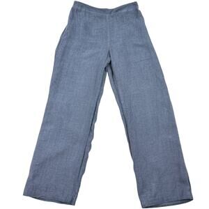 120% Lino Linen Wide Leg Pants Blue Relaxed Resort EU 46 Coastal Summer Trouser